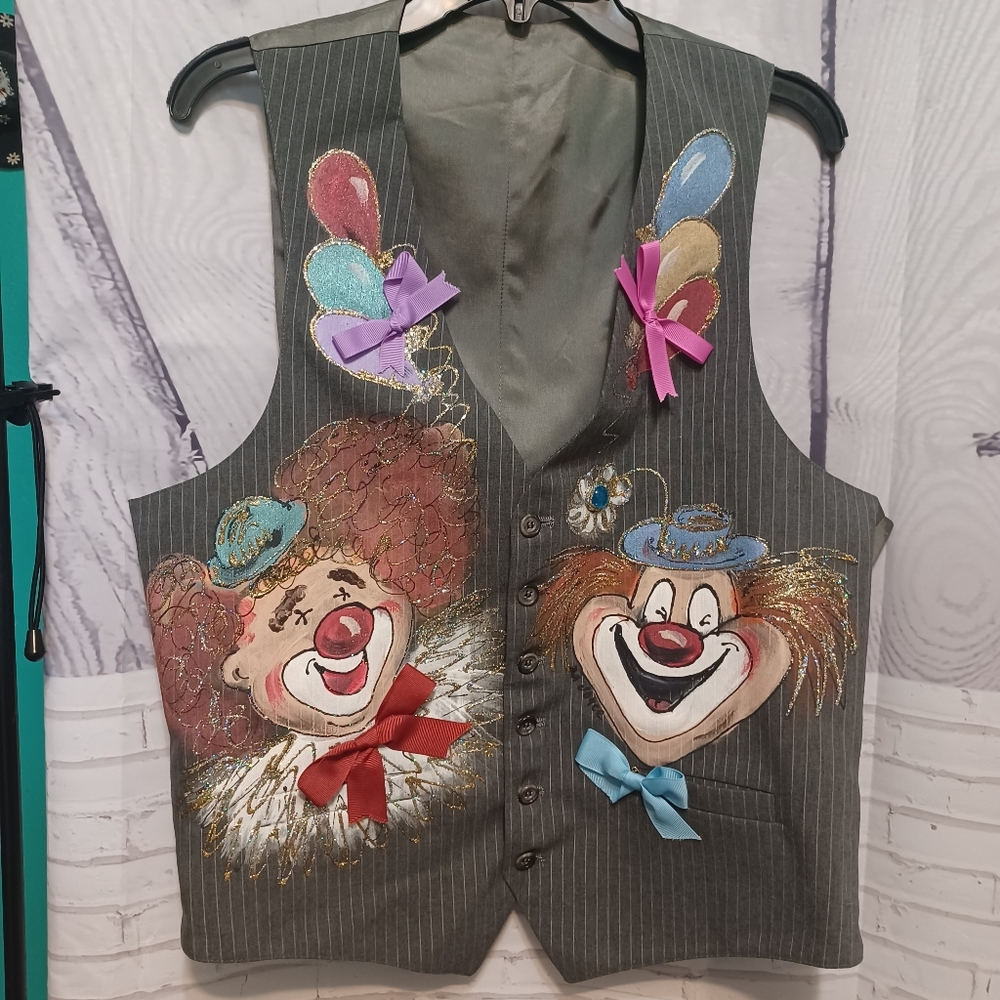 Suit vest handpainted clowns size large
